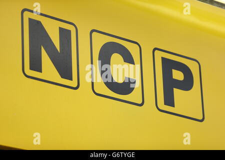 Parking stock. An NCP car park sign in London. Stock Photo