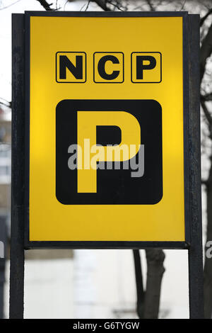 Parking stock. An NCP car park sign in London. Stock Photo