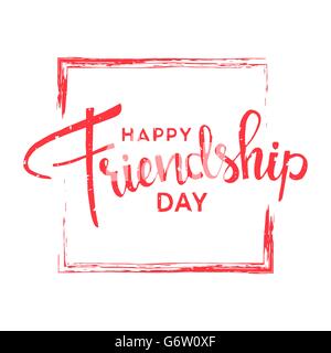 Happy friendship day. Handwritten lettering. Modern Calligraphy. Vector lettering with brush texture on white background Stock Vector