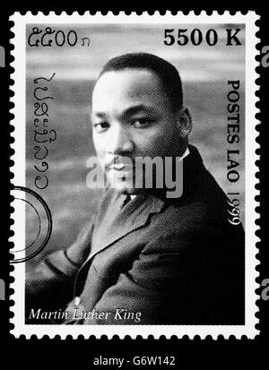 A postage stamp printed in Laos showing Martin Luther King Stock Photo