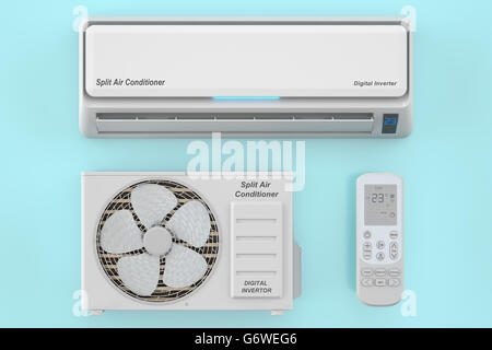 modern air conditioner system with unit and remote control, 3D rendering Stock Photo