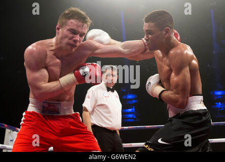Anthony Ogogo (right) in action against Greg O'Neil during their Middleweight bout at the SECC, Glasgow. Stock Photo