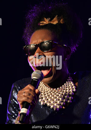 Floella Benjamin performs during the Macmillan Cancer Support annual Parliamentary Palace of Varieties fundraising evening at the Intercontinental London Park Lane, London. Stock Photo