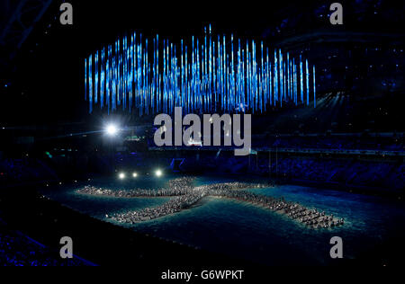 Performers during the Closing Ceremony at the Fisht Olympic Stadium, during the 2014 Sochi Olympic Games in Sochi, Russia. Stock Photo