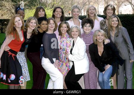 Back row, from left to right; presenter Floella Benjamin, model Stacey Young, actress Amanda Stretton, socialite Tamara Beckwith, presenter Tania Bryer and comdienne Haydn Gwynne, front row, from left to right; Carol Decker, Julia Carling, actress Kim Vithana, actress Samantha Bond, newsreader Andrea Catherwood, actress Bernie Nolan, Dr Miriam Stoppard, actress Leslie Ash and Dr Linda Papadopolous pose for photographers during the Tommy Parent Friendly Awards at the Mandarin Oriental Hotel in London's Knightsbridge. The Parent Friendly Awards aims to encourage companies to make life less Stock Photo