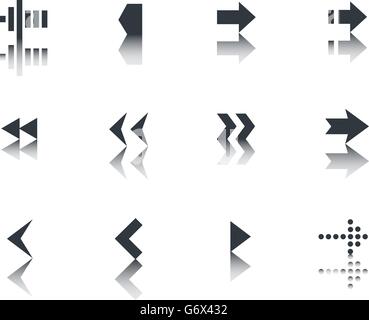 Arrows icon set with reflection Stock Vector