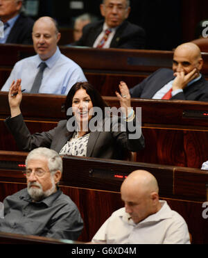 Israeli politicians heckle each other ahead of a speech by British Prime Minister David Cameron at the Knesset, the Israeli parliament, on the first day of a two day visit to Israel. Stock Photo