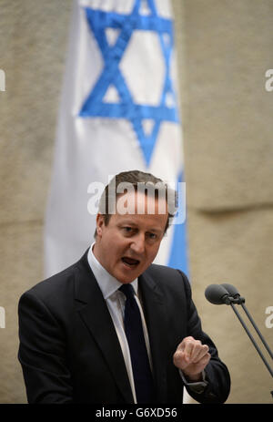 Prime Minister David Cameron addresses the Knesset, the Israeli parliament, on the first day of a two day visit to Israel. Stock Photo