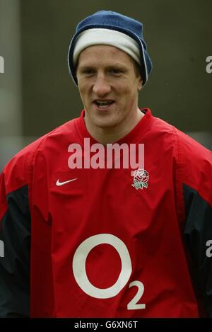 Will Greenwood during England's training session at Pennyhill Park in Surrey ahead of England's RBS 6 Nations match with France in Paris. Stock Photo