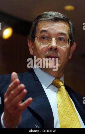 Corus' Chief Executive Phillipe Varin answers questions from the press following their Annual General Meeting held at the Hilton Metropole in London. The steel group was today spared a showdown over moves to appoint Dutch former steel executive Adrianus van der Velden to its board. Stock Photo