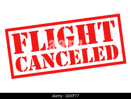 FLIGHT CANCELED (US spelling) red Rubber Stamp over a white background. Stock Photo