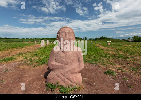 Memorial tombstones known as Balbas, in the ancient site known as Balasagun, Bishkek, Kyrgyzstan Stock Photo