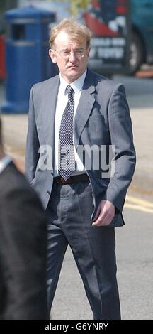 Anaesthetist Robert Falconer, 45, arrives at Swansea Crown Court, where he denies manslaughter after the death of a baby during an operation at Singleton Hospital in Swansea in April 2002. The consultant mistakenly injected air directly into the bloodstream of Aaron Havard, instead of into a tube linked to the six-week-old's nose during an operation to rectify a thickening of the stomach wall from which the baby was suffering. Stock Photo