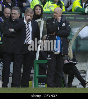 Rangers manager Ally McCoist and and Kenny McDowall stand dejected during the Ramsdens Cup Final match at Easter Road, Edinburgh. Stock Photo