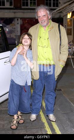 Photographer David Bailey with his son Sasha, during a joint showcase of work with artist Damien Hirst, at the Gagosian Gallery in central London. Stock Photo