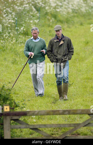 Prince William with his father, the Prince of Wales during a visit to Duchy Home Farm in Gloucestershire. Stock Photo