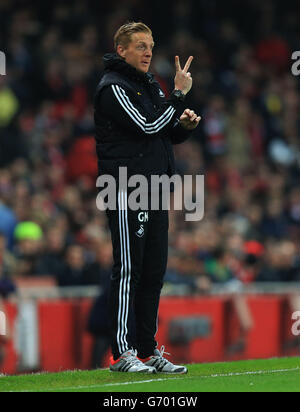 Soccer - Barclays Premier League - Arsenal v Swansea City - Emirates Stadium. Swansea City manager Garry Monk gives instructions during the Barclays Premier League match at the Emirates Stadium, London. Stock Photo