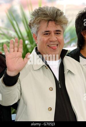 Director Pedro Almodovar poses for photographers during a photocall for his film 'Bad Education' on the Riviera Terrace at the 57th Cannes Film Festival in Cannes, France. Stock Photo