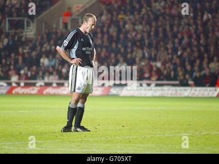 Newcastle United captain Alan Shearer rues another missed opportunity against Southampton,, during their Barclaycard Premiership match at the St Mary's Stadium in Southampton. (final score 3-3). Stock Photo