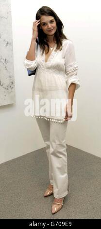 Actress Katie Holmes during the joint showcase of work by photographer David Bailey and artist Damien Hirst, at the Gagosian Gallery in central London. Stock Photo
