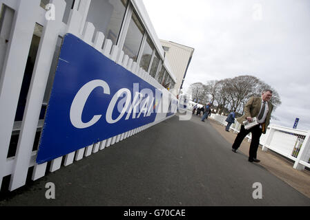 Horse Racing - Coral Scottish Grand National - Day One - Ayr Racecourse. Coral signage around Ayr Racecourse. Stock Photo