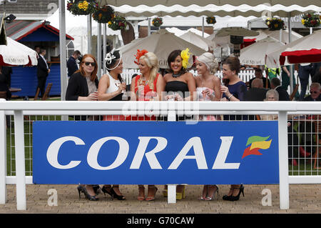 Horse Racing - Coral Scottish Grand National - Day One - Ayr Racecourse. Racegoers by the parade ring at Ayr Racecourse. Stock Photo