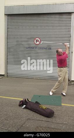 Pro golfer Ronan Rafferty in action during the Shoreditch Urban Open ...