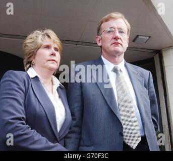 Consultant anaesthetist Robert Falconer, 45, with his wife outside Swansea Crown Court after being cleared by a jury of the manslaughter of a six-week-old baby boy. Dr Falconer walked free from court in tears after the week-long trial, where he admitted injecting air directly into the bloodstream of baby Aaron Havard during a routine operation to rectify a problem of thickening of the stomach wall at Singleton Hospital, Swansea, in April 2002. The jury found that the fatal error did not constitute gross negligence. Stock Photo