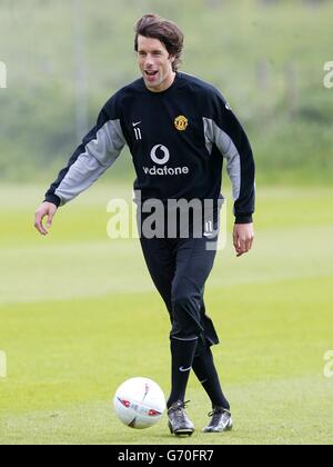 Manchester United's Ruud Van Nistelrooy takes part in a training session at the team's Carrington Training Centre, before the FA Cup final against Millwall on Saturday. Stock Photo