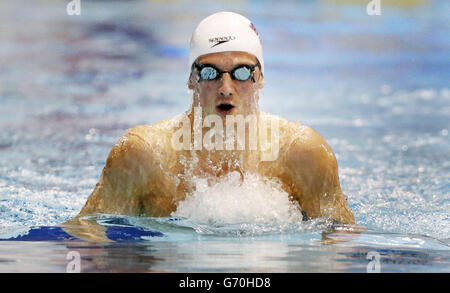 Michael Jamieson wins the Mens Open 200m Breaststroke during the 2014 British Gas Swimming Championships at Tollcross International Swimming Centre, Glasgow. Stock Photo