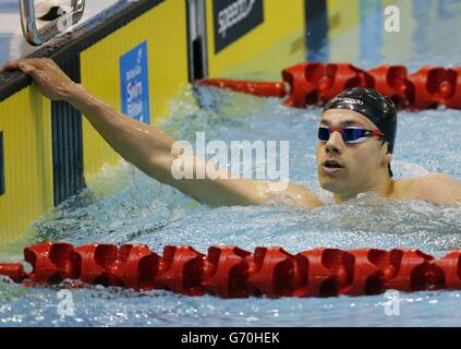 James Guy wins the Mens Open 400m Freestyle final during the 2014 British Gas Swimming Championships at Tollcross International Swimming Centre, Glasgow. Stock Photo