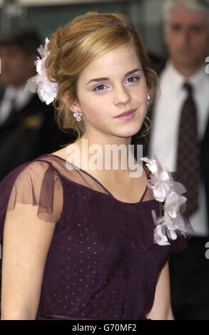 Emma Watson (who plays Hermione Granger) arrives for the UK premiere of Harry Potter And The Prisoner of Azkaban at the Odeon Leicester Square in Central London, the third film from author JK Rowling's series of books on the boy wizard. Stock Photo