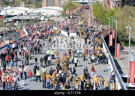 Soccer - FA Cup - Semi Final - Hull City v Sheffield United - Wembley Stadium. Fans on Wembley Way before the game Stock Photo