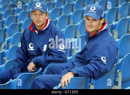 Andrew Strauss and Paul Collingwood at Headingley. England's Andrew Strauss (right) and Paul Collingwood during nets at Headingley cricket ground, Leeds. Stock Photo
