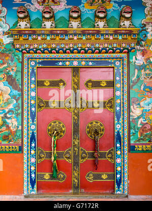 Buddhist monastery door at Boudhanath in Kathmandu, Nepal Stock Photo