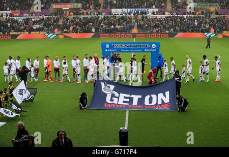 Soccer - Barclays Premier League - Swansea City v Aston Villa - Liberty Stadium. general view as the two team's shake hands before kick-off Stock Photo