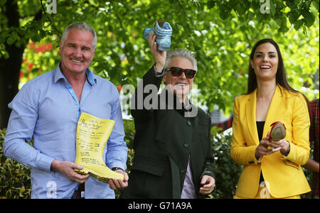 (from left) Brent Pope, Adam Clayton and Alison Canavan at the launch of Walk in My Shoes in support of St. Patrick's Hospital Foundation, Dublin. Stock Photo