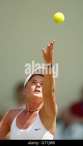 Daniela Hantuchova from the Slovak Republic in action against Karolina Sprem of Croatia during the Hastings Direct International Championships in Eastbourne, West Sussex. Stock Photo