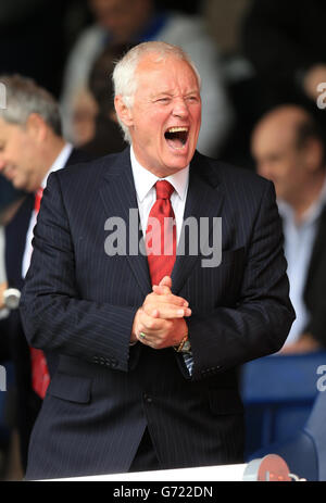 Leyton Orient's Chairman Barry Hearn shouts from the stands Stock Photo