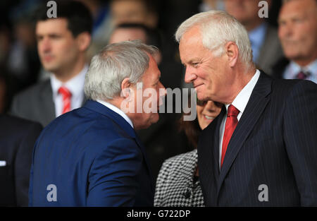 Peterborough United's Director of Football Barry Fry chats with Leyton Orient's chairman Barry Hearn Stock Photo