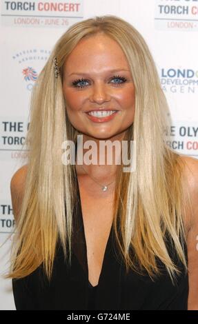 Singer Emma Bunton poses for photographers backstage at the Olympic Torch Concert in The Mall, central London a free concert organised by Visit London and The Greater London Authority to celebrate the arrival of the Olympic torch in London. Stock Photo