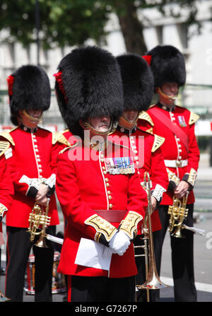 Guards wearing bearskin hats, Veterans' Day in London, commemoration of old war veterans in the centre of London, England Stock Photo