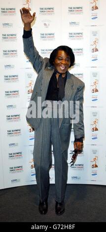 Soul legend poses for photographers backstage, before performing at the Olympic Torch Concert in The Mall, central London, a free concert organised by Visit London and The Greater London Authority to celebrate the arrival of the Olympic torch in London Stock Photo