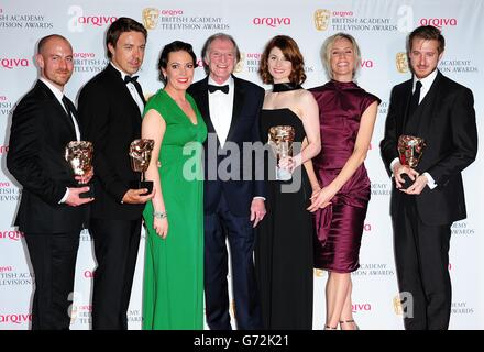 Cast of Broadchurch with the Drama Series Award for Broadchurch, at the Arqiva British Academy Television Awards 2014 at the Theatre Royal, Drury Lane, London. Stock Photo