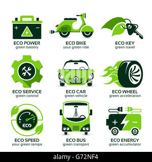 flat icon set for green eco urban traffic Stock Photo