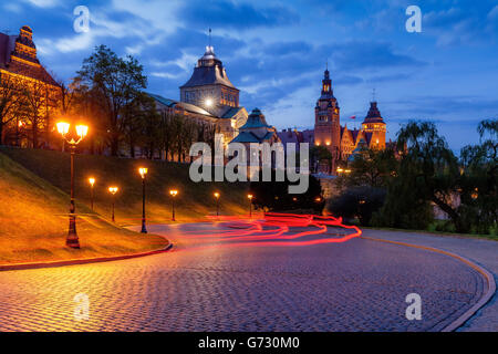 Szczecin Waly Chrobrego at night, Poland, Europe, Pomerania Stock Photo