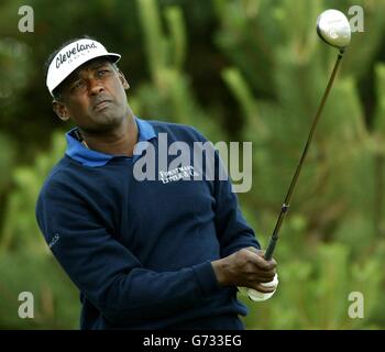 Fiji's Vijay Singh tees off at the 11th during a practice round for The 133rd Open Championship at the Royal Troon Golf Club, Scotland. EDITORIAL USE ONLY, NO MOBILE PHONE USE. Stock Photo