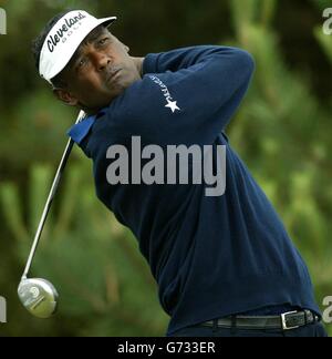 Fiji's Vijay Singh tees off at the 11th during a practice round for The 133rd Open Championship at the Royal Troon Golf Club, Scotland. EDITORIAL USE ONLY, NO MOBILE PHONE USE. Stock Photo