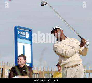 Fiji's Vijay Singh tees off the 1st hole, during the 2nd round of the 133rd Open Golf Championship at Royal Troon in Scotland. NO MOBILE PHONE USE. Stock Photo