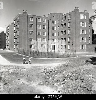 1950s, historical, newly built, from brick, five story apartment block. Stock Photo